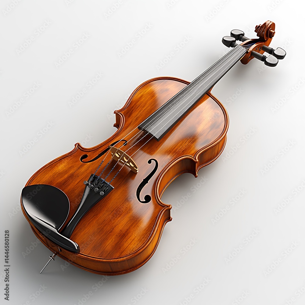 Fototapeta premium Detailed Wooden Violin Close Up High Resolution Photo On White Background