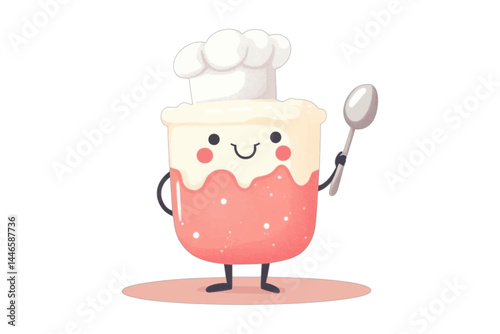 Cute Yogurt Chef Cartoon, Adorable yogurt character wearing a chef's hat.
