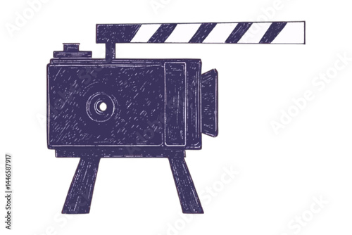 Vintage Movie Camera Icon, Retro film camera illustration.