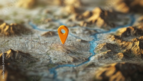 Detailed map with orange marker pinpointing a location
