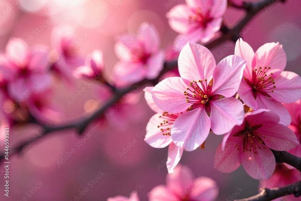 Fototapeta premium Bold pink sakura blooms, densely packed, vibrant background , bloom background, design