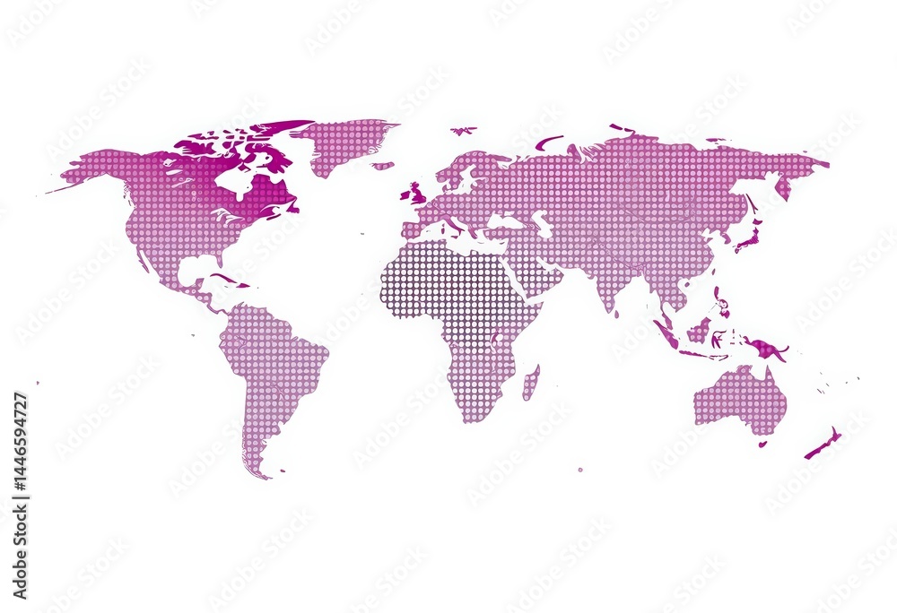 Fototapeta premium World map depicted as a dotted pattern, offering ample white space, dotted map, backdrop