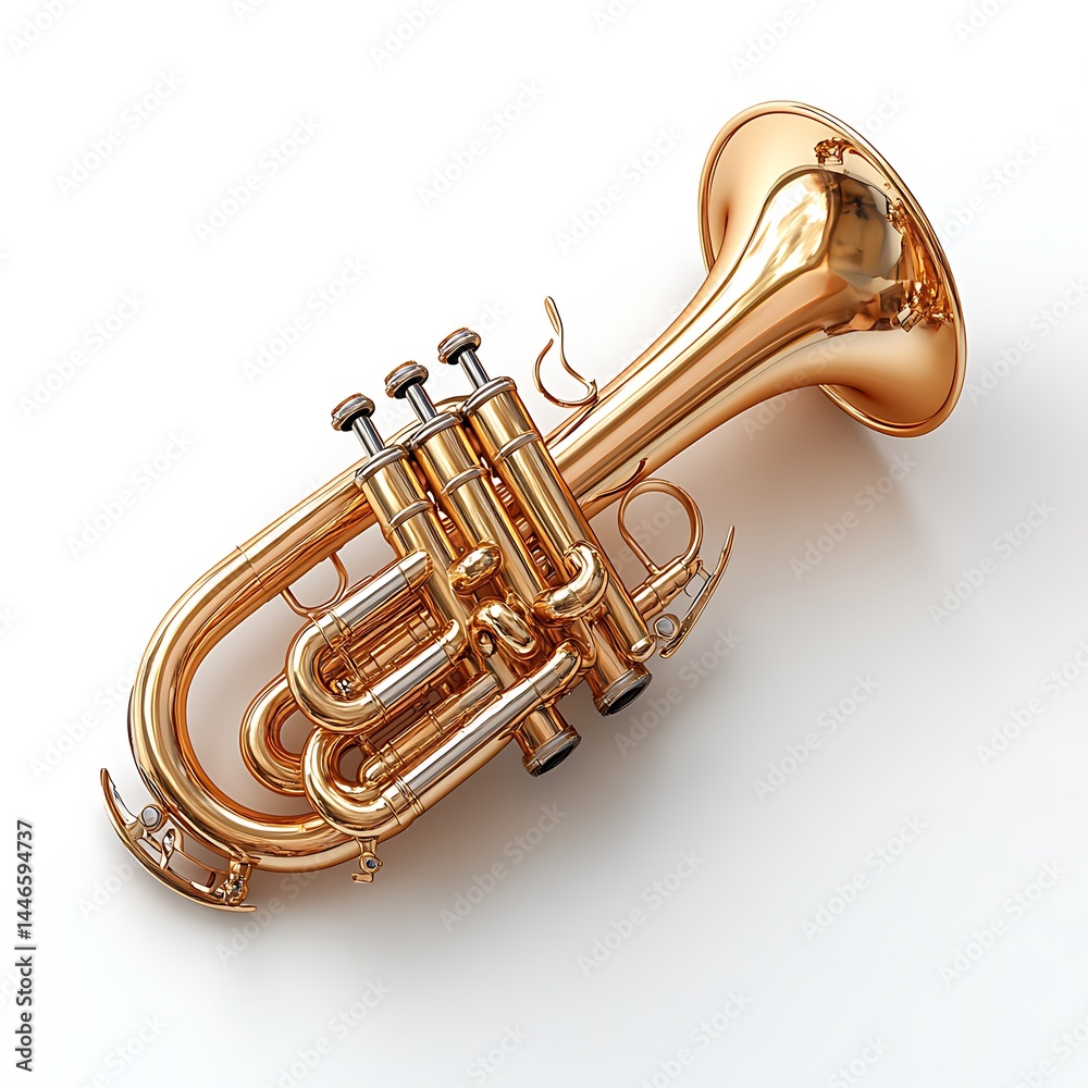 Obraz premium Golden Flugelhorn Musical Instrument High Resolution Photo On White Background