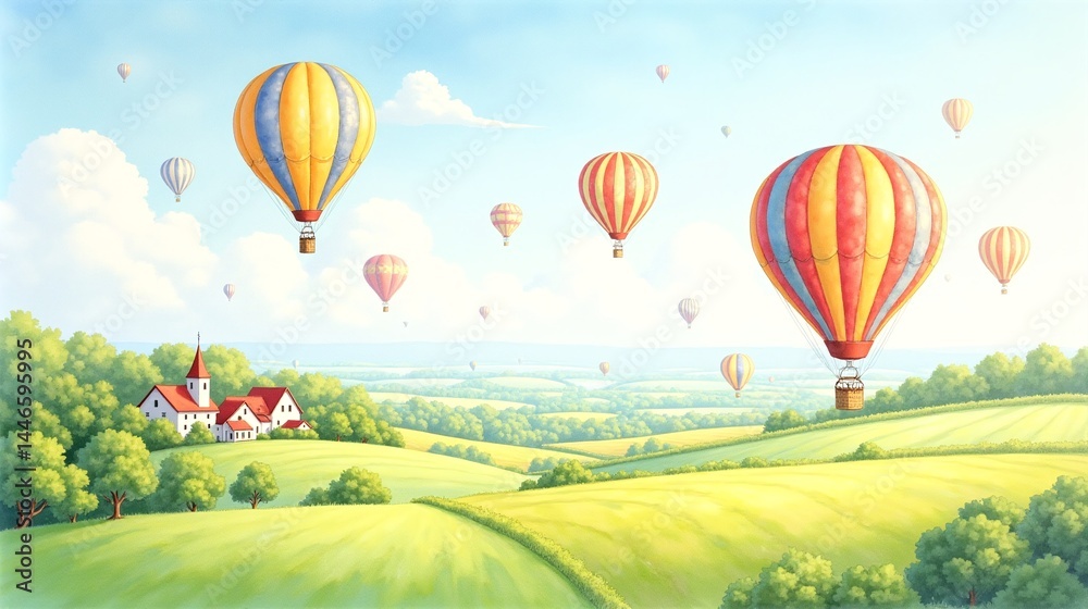 Obraz premium Tranquil Aloft: A Hot Air Balloon Journey