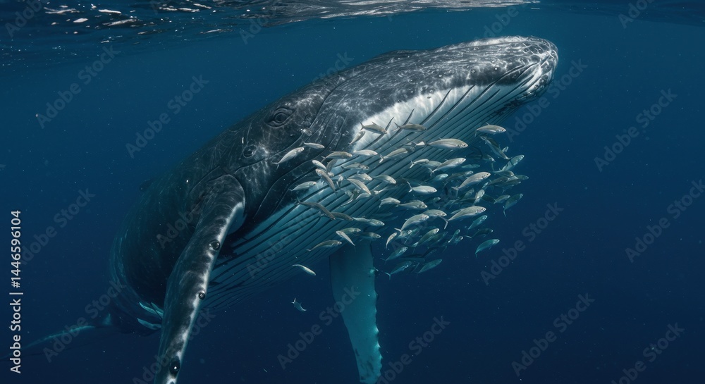 Fototapeta premium Humpback whale with fish photos