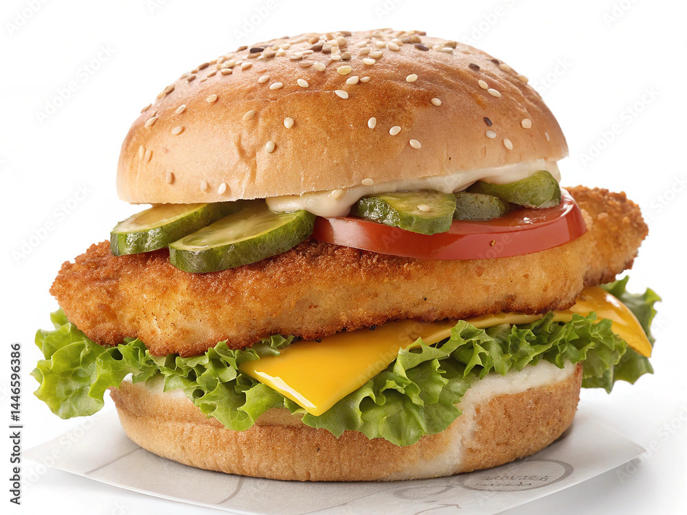 Tasty burger with fish filletisolated on a transparent background Tasty burger with fish filletisolated on a transparent background