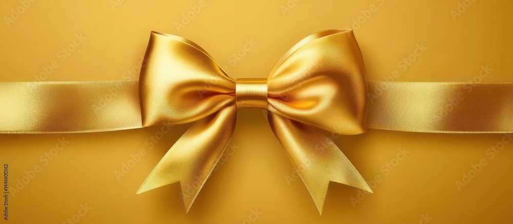 Elegant golden silk ribbon bow against a matching gold background rendering