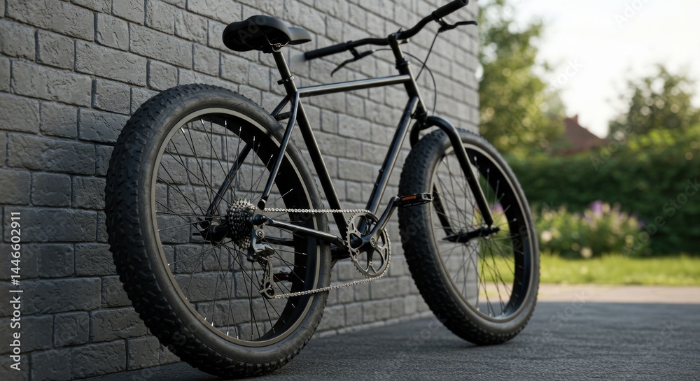 Fototapeta premium Bicycle Leaning on Brick Wall - Photo