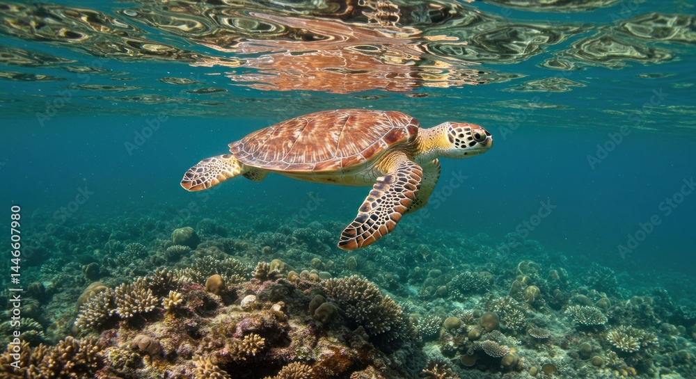 Fototapeta premium Sea Turtle Swimming Underwater - Photo