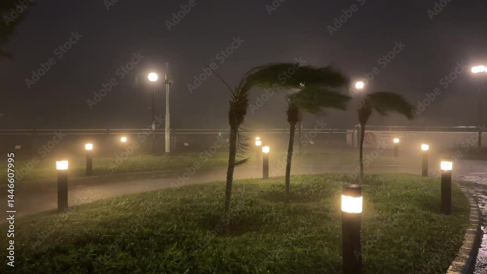 Palm Trees Thrashing As Typhoon Saola Hits Hong Kong - Khanun
