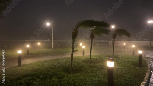 Palm Trees Thrashing As Typhoon Saola Hits Hong Kong - Khanun