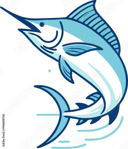 Elegant Line Drawing of Blue Marlin Vector