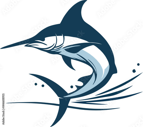 Vector Scene with Blue Marlin and Waves