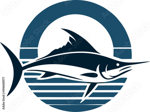 Clean Blue Marlin Outline for Minimalist Designs