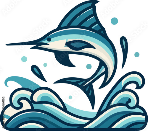 Blue Marlin in Motion with Water Trails