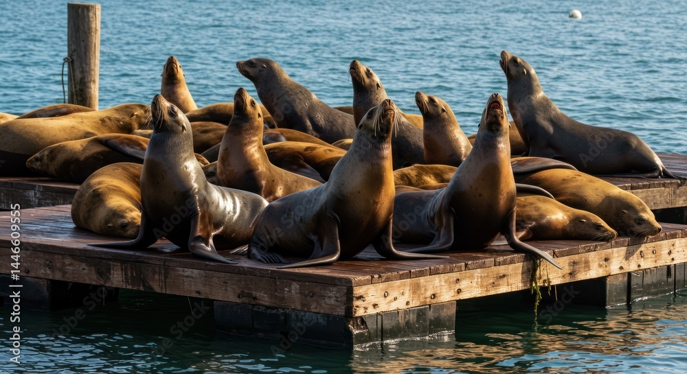 Fototapeta premium Sea Lions on a Dock - Photo