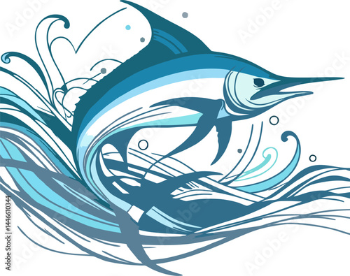 Blue Marlin Vector Illustration for Print Media