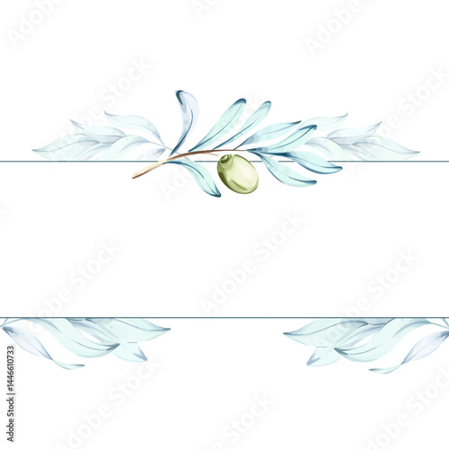 Embracing the allure of olives and olive oil through colorful watercolor illustrations frame, border, arrangement