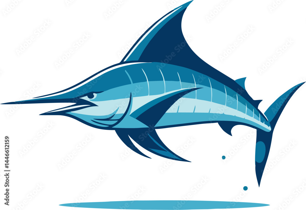 Obraz premium Blue Marlin Vector with Nautical Elements
