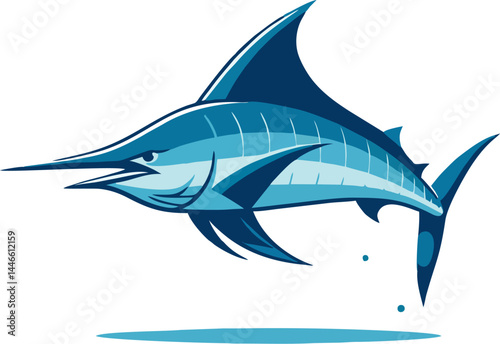 Blue Marlin Vector with Nautical Elements