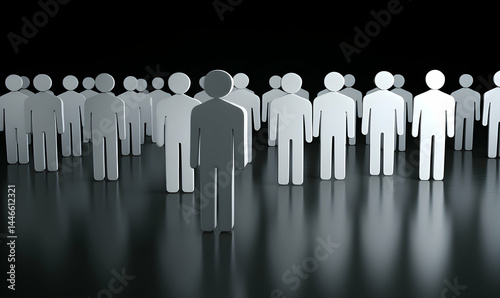 Wallpaper Mural Group of stylized figures standing on a reflective surface against a dark background, emphasizing one individual in the foreground Torontodigital.ca