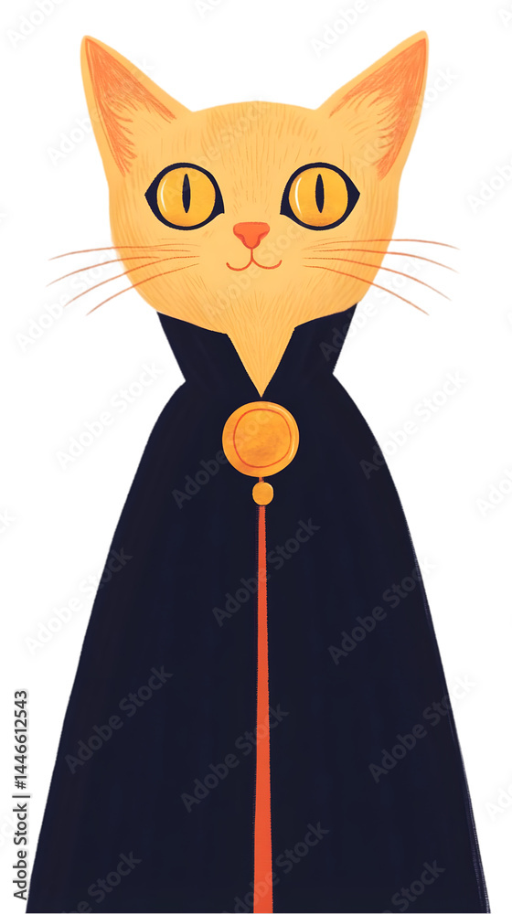 Obraz premium Cute Orange Cat In Halloween Cloak Illustration Png