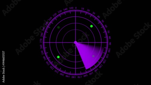 . Glowing green sonar radar animation with navigation screen interface