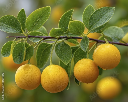 Ripe calamondin oranges on a vibrant green calamondin tree branch Abundant citrus fruit harvest - design background abstract seamless pattern