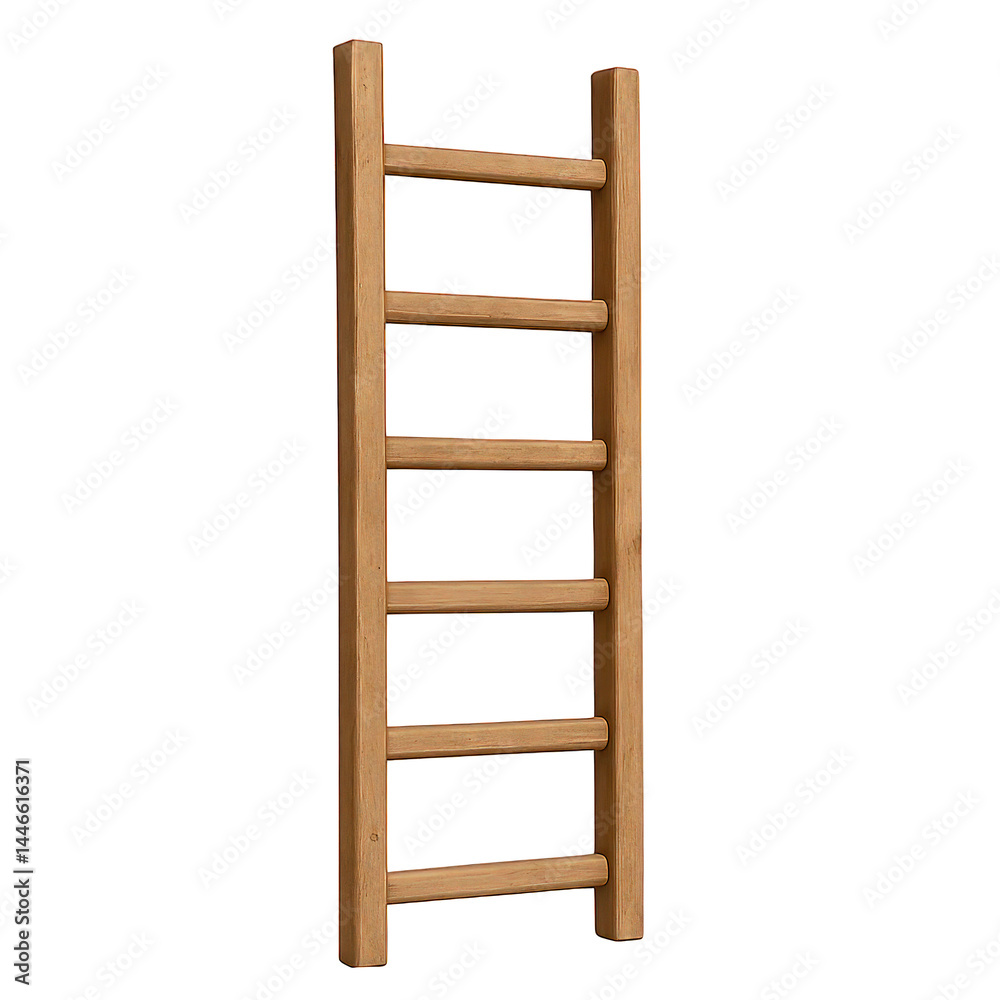 Upright wooden ladder with flat rungs, showcasing a simple and functional design crafted from natural material. Upright wooden ladder with flat rungs, showcasing a simple and functional design crafted from natural material.