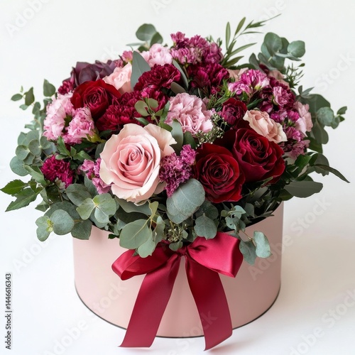 Elegant floral arrangement in a hat box