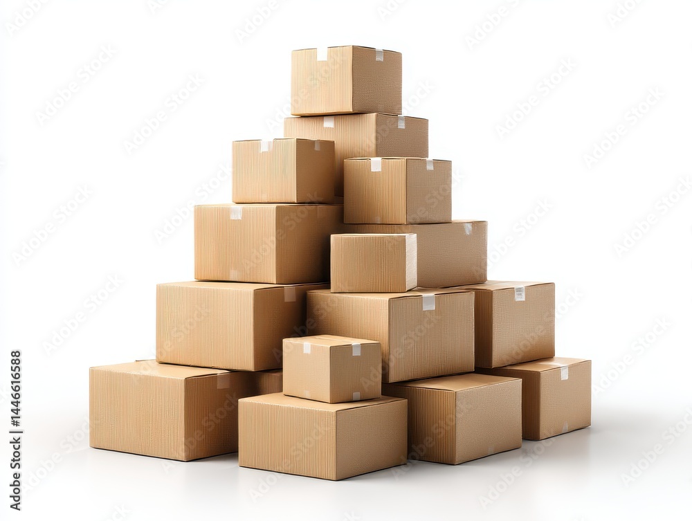 Obraz premium Boxes stacked high isolated on white background
