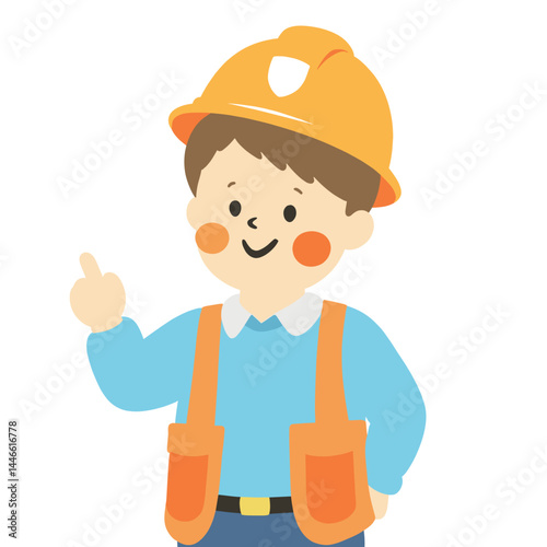 Young Child Dressed as Engineer Holding Blueprints. Mascot illustration 