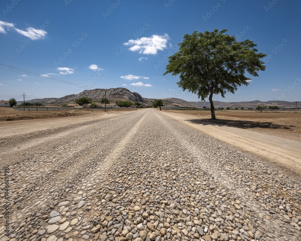 Fototapeta premium Dry dirt road in Castilla region, Spain Rural landscape, textured earth, sunny day - Spanish climate sunny textured landscape