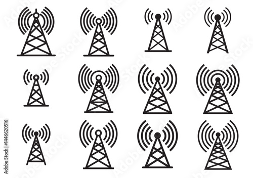 5g signal tower icon Set, 5g signal tower silhouette vector