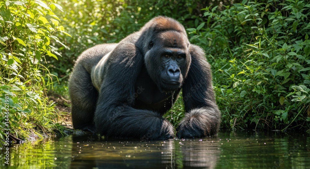 Naklejka premium Gorilla in Water (Photo)