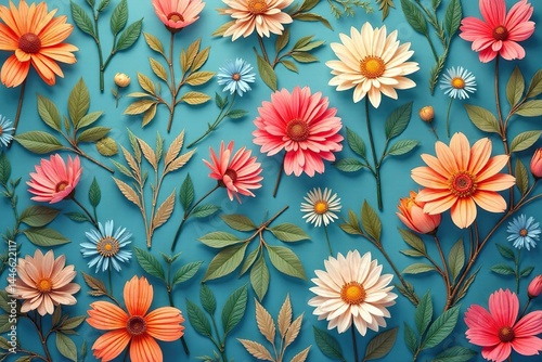 Nature inspired floral elements form a delicate, repeating pattern, ideal for various applications , print, organic