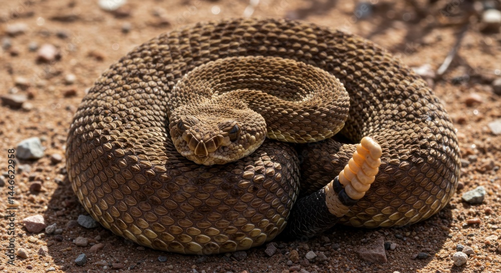 Obraz premium Rattlesnake coiled on ground. Photos