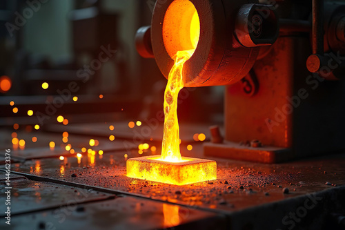 Molten Zirconium Pouring in Industrial Foundry with Sparks and Glowing Metal Ingot
