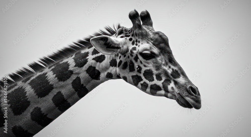 Obraz premium Giraffe Head and Neck Black and White Photo