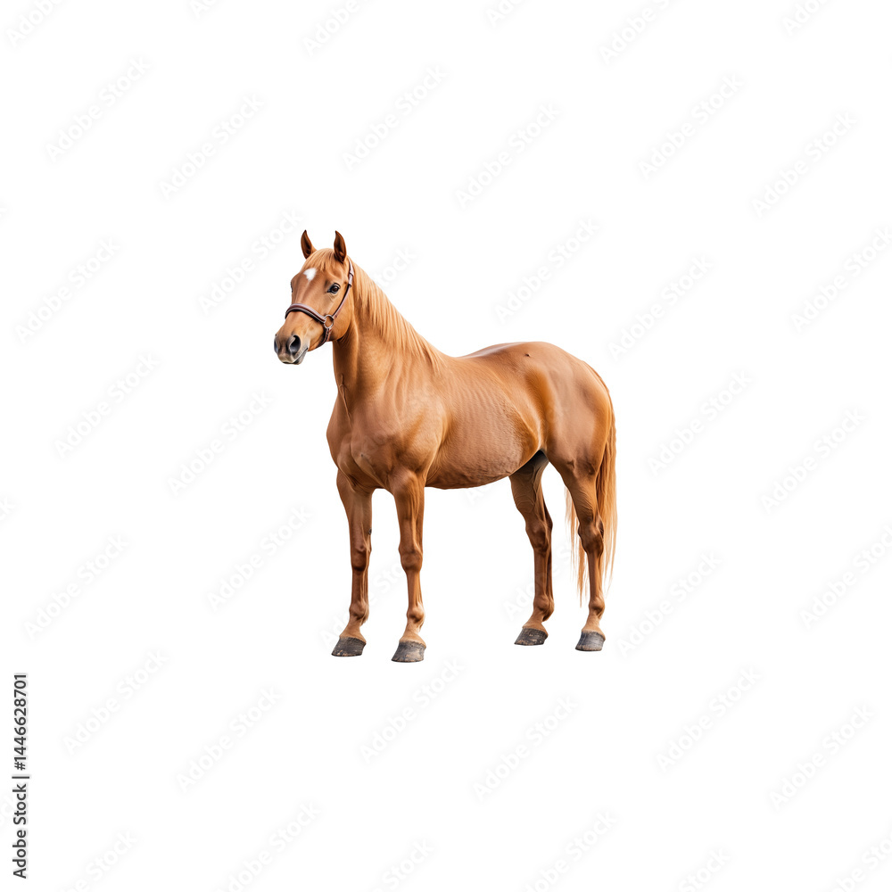 Fototapeta premium Majestic Chestnut Draft Horse: A Study in Strength and Grace - Equine Portrait against Black Background