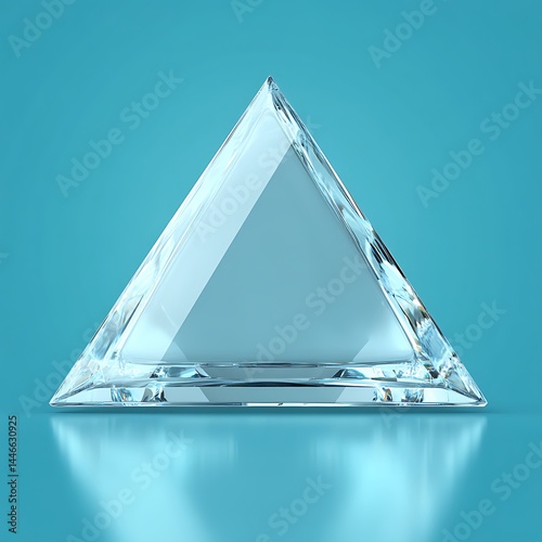 A Clear Crystal Glass Triangle Sitting On Reflective Surface