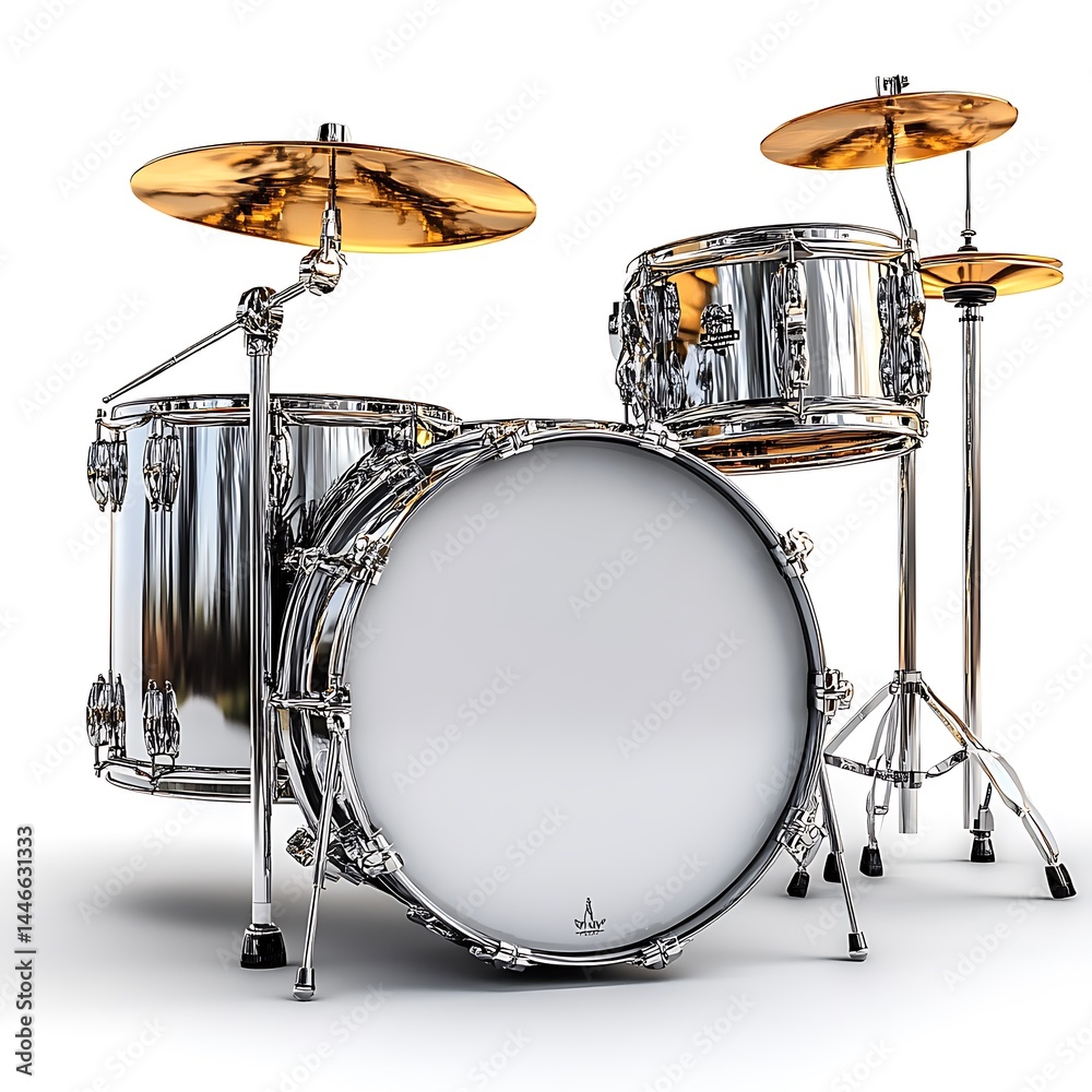 Professional Silver Drum Kit With Golden Cymbals High Resolution Photo Professional Silver Drum Kit With Golden Cymbals High Resolution Photo