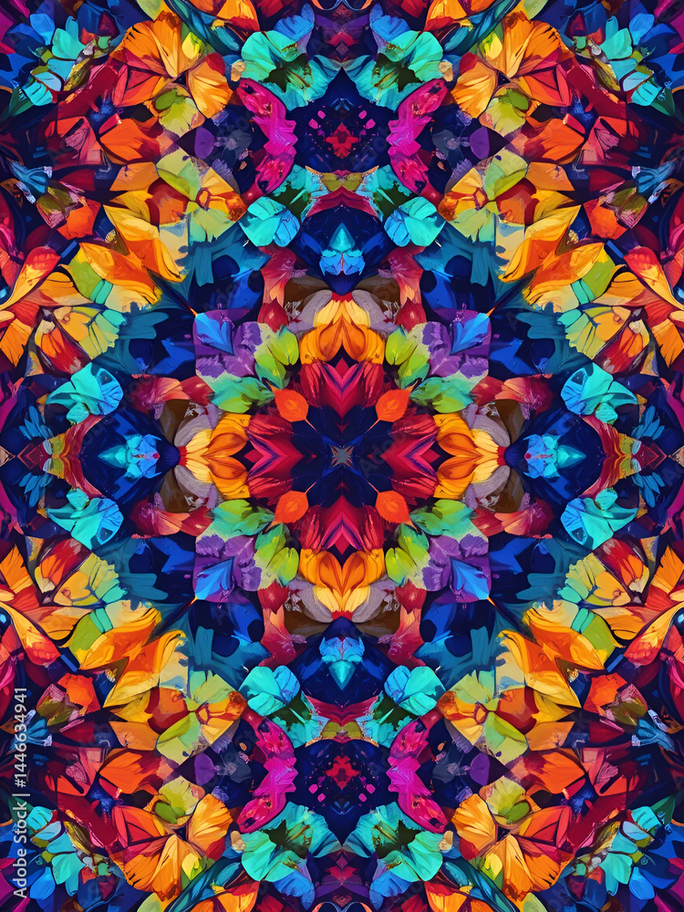 Fototapeta premium Geometric shapes, vibrant colors, infinitely repeating , fabric, clean