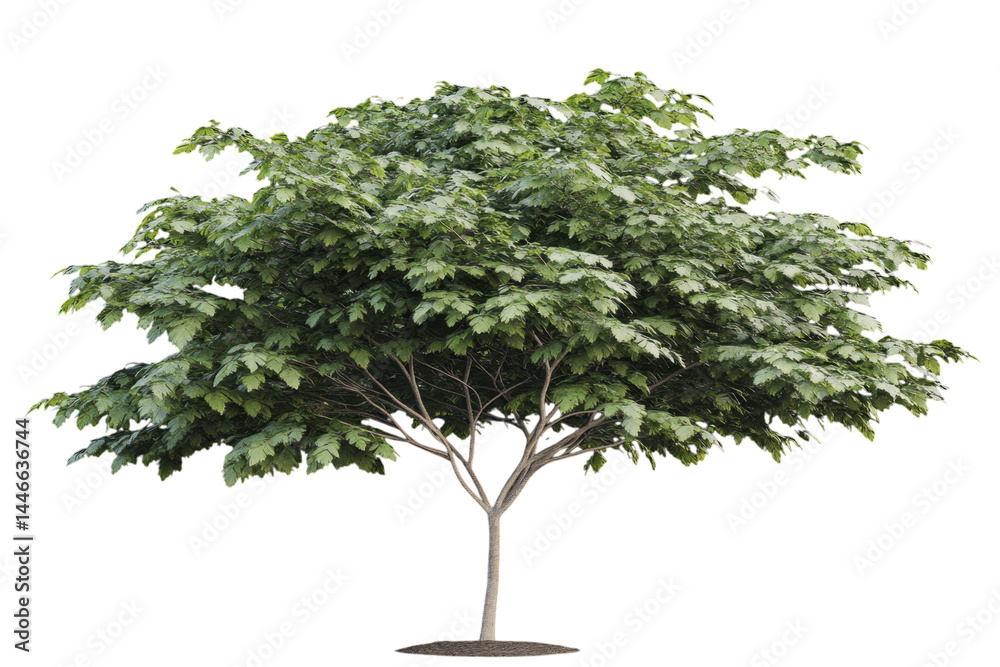 Obraz premium Realistic tree with lush green leaves stands tall, showcasing its vibrant foliage and sturdy trunk. This natural beauty adds refreshing touch to any landscape