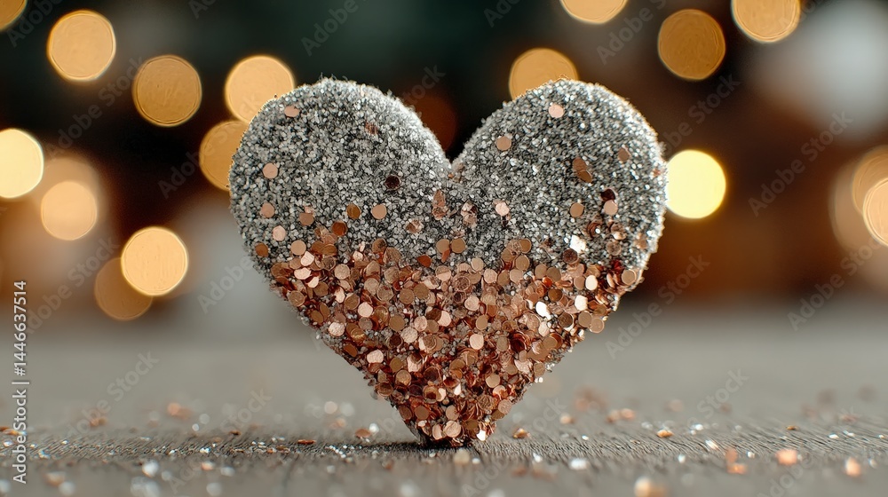 Fototapeta premium Sparkling Glitter Heart Romantic Rose Gold Silver Decoration