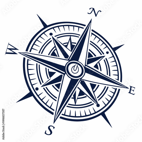 Nautical Compass Rose Vector Illustration With Cardinal Directions Symbol Design