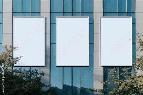 Blank Advertisement Panels on Modern Building Exterior