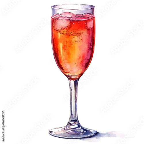 illustration of Sparkling Apple Cider In A Flute, watercolor vector, isolated on a white background.