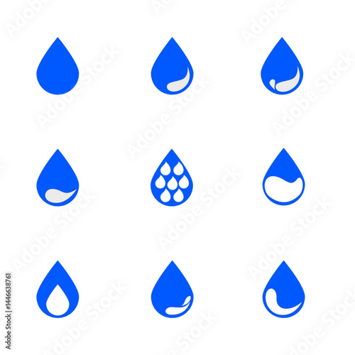 set of drops blue water with transparent background 	 