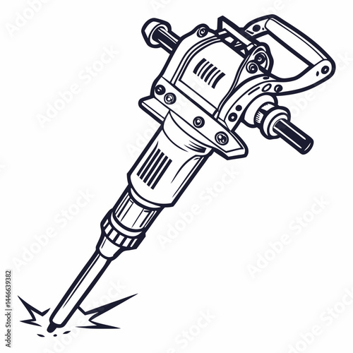 Jackhammer Breaking Ground Outline Illustration Heavy Construction Tool Black And White